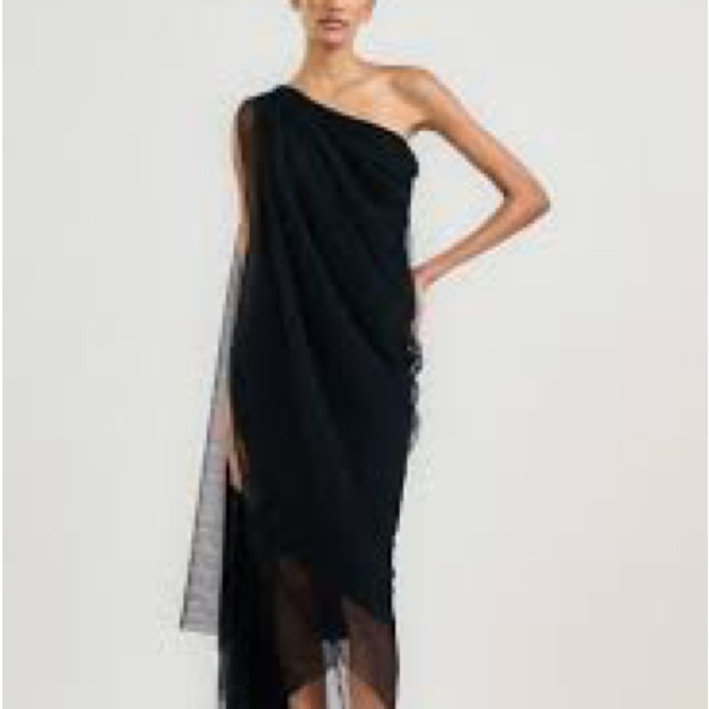 NWT Elegant Black One-Shoulder Dress Sheer Marcella Moda